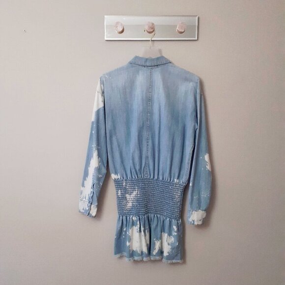 NWT SER.O.YA Monica bleached splashed denim mini dress with smocked waist, L - Picture 13 of 16